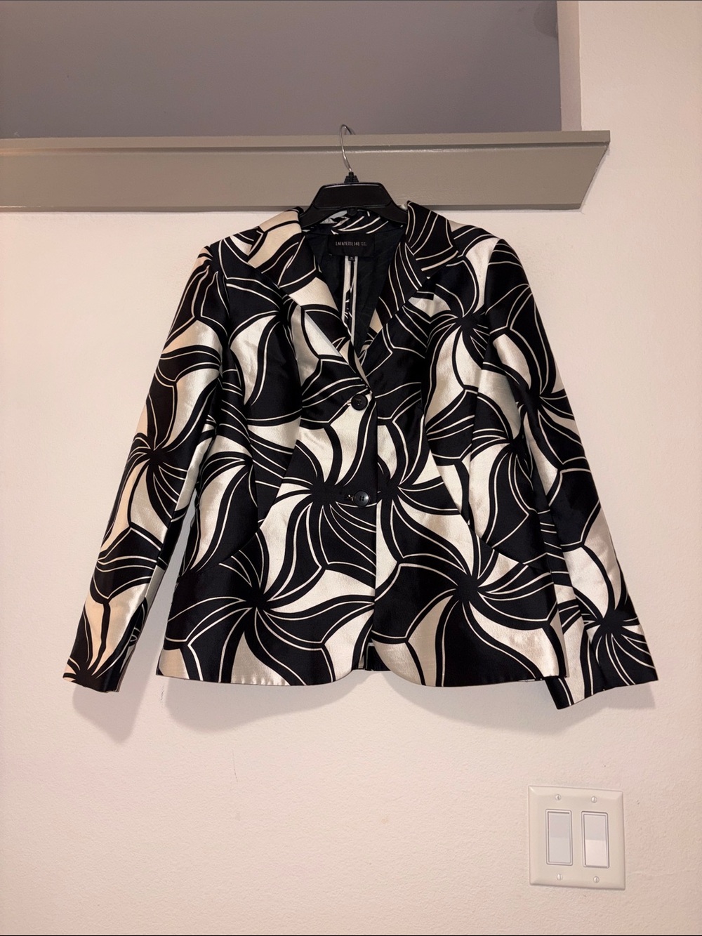 Lafayette 148 Black/White Patterned Wool/Silk Blend Jacket SZ 16 EUC